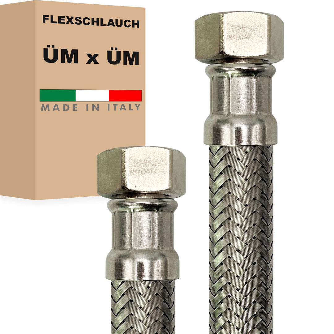 Flexschlauch DN25-1" Edelstahl Panzerschlauch Sanitär Hauswasserwerk - Made in Italy (1" ÜM x 1" ÜM,