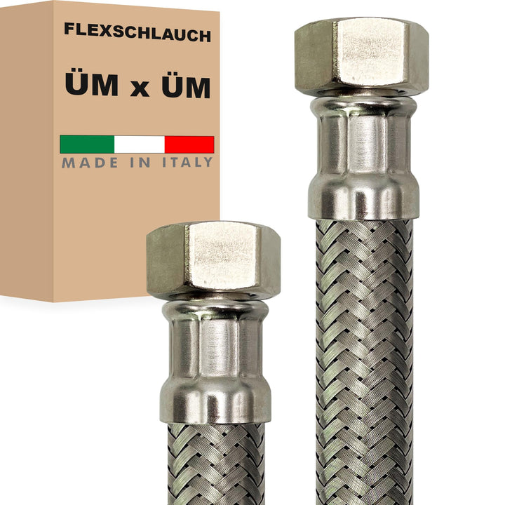 Flexschlauch DN25-1" Edelstahl Panzerschlauch Sanitär Hauswasserwerk - Made in Italy (1" ÜM x 1" ÜM,