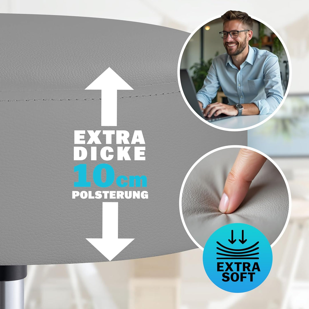 Casaria® Rollhocker Höhenverstellbar 10cm Polsterung 360°C Drehbar 51-65cm Sitzhöhe Fussstütze Küche