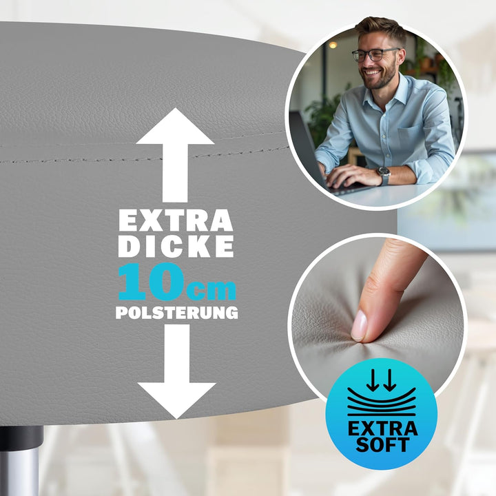 Casaria® Rollhocker Höhenverstellbar 10cm Polsterung 360°C Drehbar 51-65cm Sitzhöhe Fussstütze Küche
