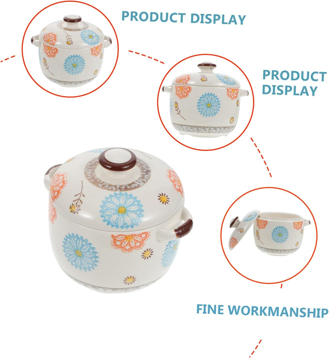 Cabilock Keramik Eintopfbecher mit Deckel 450ml und 1000ml Hitzebeständig und Einfaches Design für H
