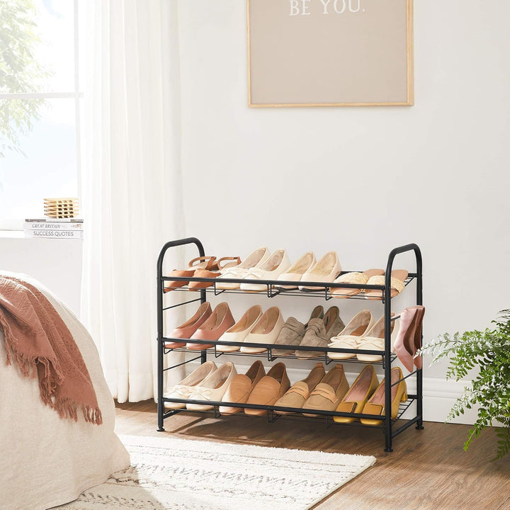 SONGMICS Schuhregal mit 3 Ablagen, stapelbarer Schuh-Organizer, für bis zu 12 Paar Schuhe, aus Stahl