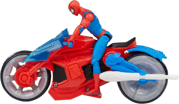 Spider-Man Marvel Web-Motorrad Spielzeug-Set mit 10 cm grosser Action-Figur und 2 Netz-Projektilen