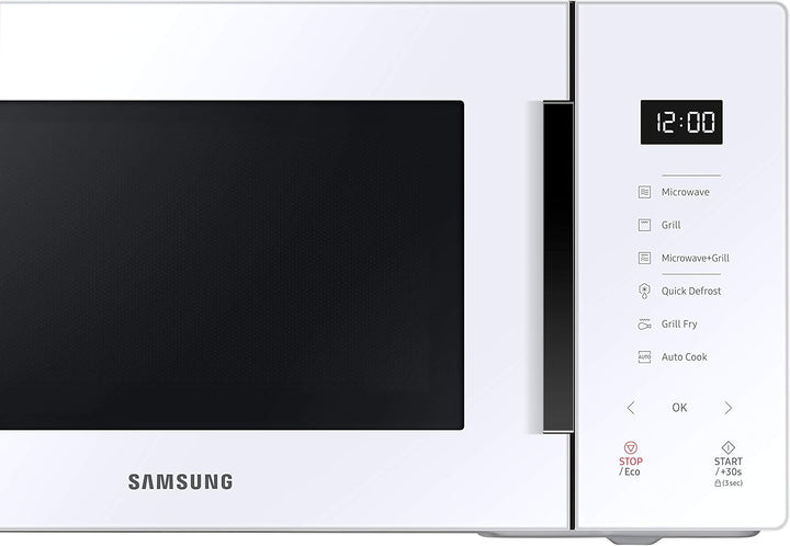 SAMSUNG MG23T5018CW Mikrowelle mit Grill, 23 l, 800 W, Keramik, Emaille, Grill Fry und Standby Eco,