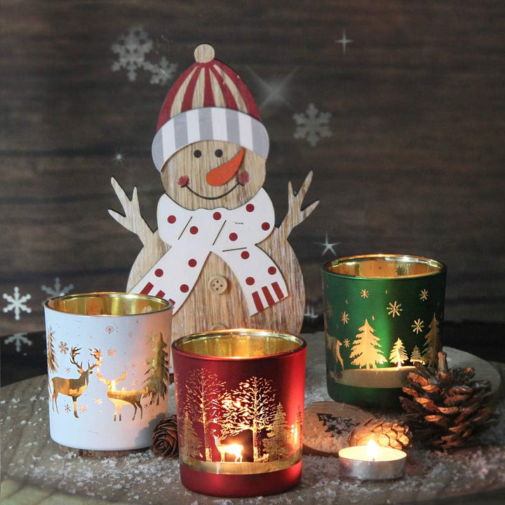 MJ PREMIER Weihnachten Teelichthalter, 6 Stück Kerzenhalter 7x7x8 cm, Xmas Windlicht, Teelichtgläser