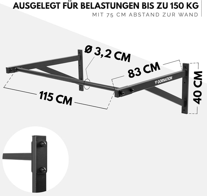 GORNATION Klimmzugstange für Wand, Ganzkörpertraining Reckstange, Pull Up Bar, Klimmzug Wand, Multif