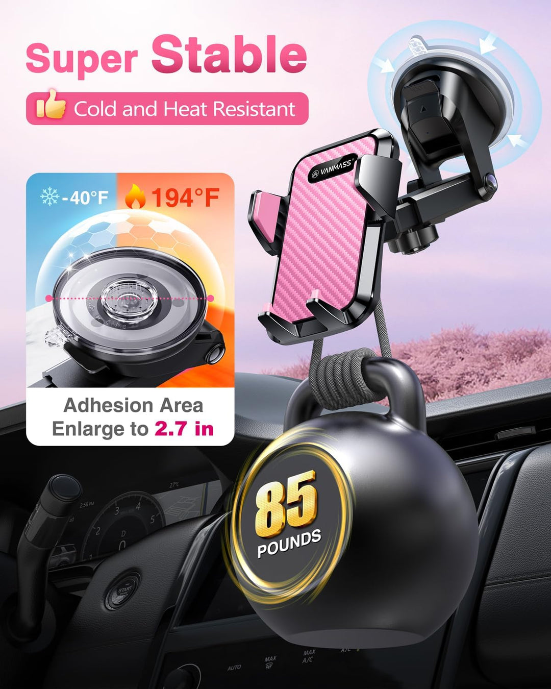 VANMASS Handyhalterung Auto Lüftung 2024 hellrot Handy Halterung Auto 4 in 1 Saugnapf Handyhalter Au