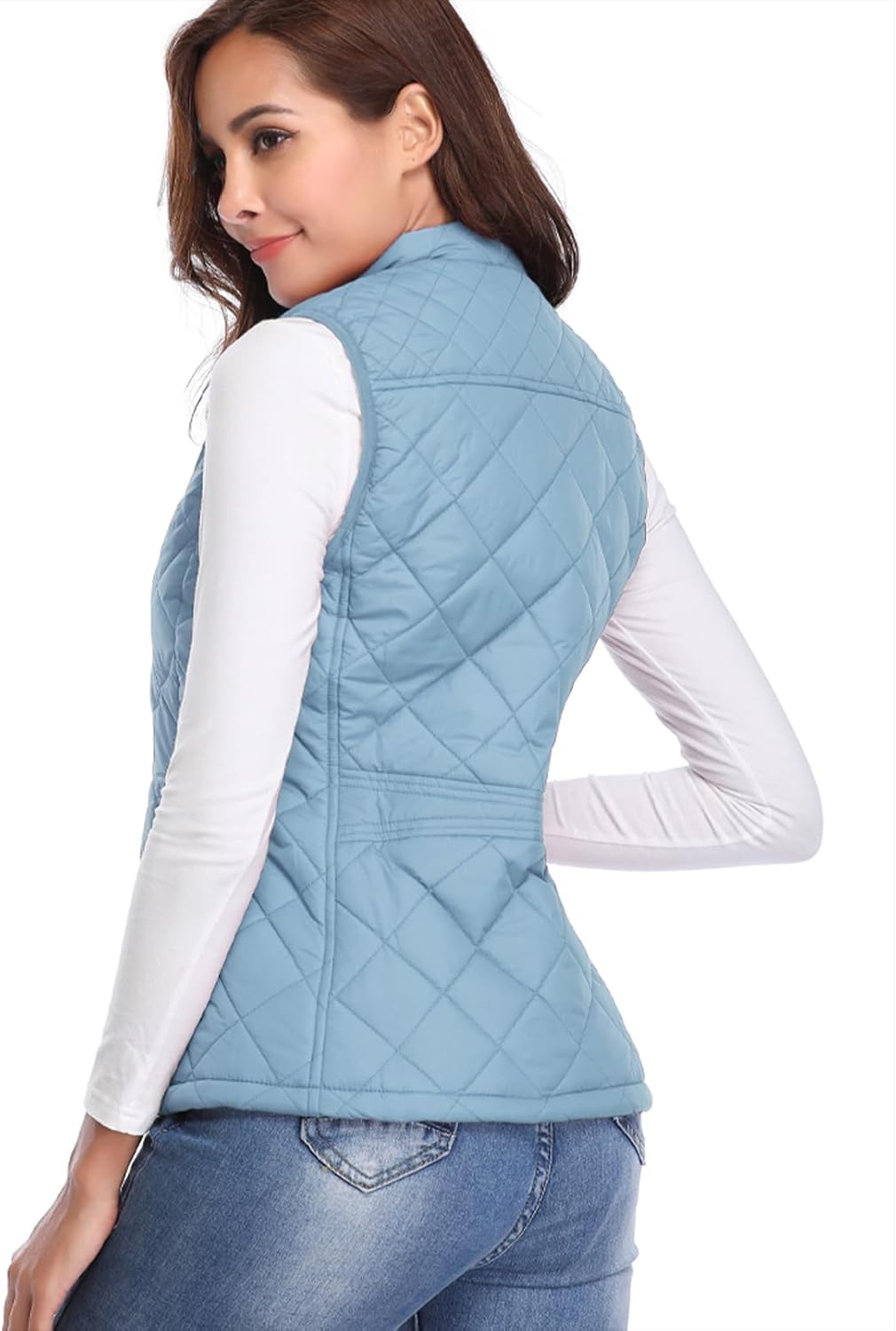 fuinloth Damen Weste mit Stehkragen Westen Steppweste Leicht Ärmellos Jacke mit Reissverschluss Tasc