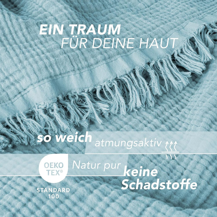 Pure Label 2er Set Musselin Decke 150x200 Hellblau aus Baumwolle Hellblau 2er Set 150x200 cm, Hellbl