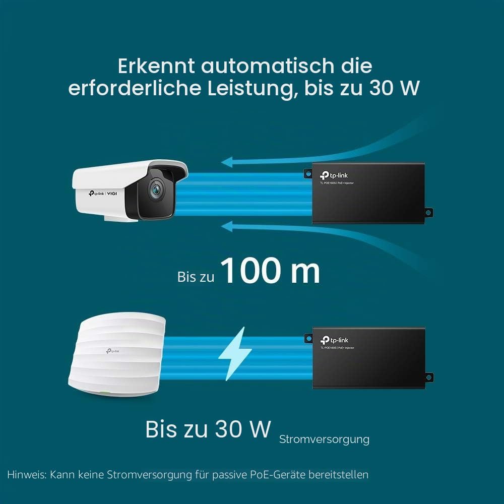 TP-Link TL-POE160S PoE+ Injektor (2 Gigabit-Ports, kompatibel mit 802.3af /at, Gesamtleistung mit bi