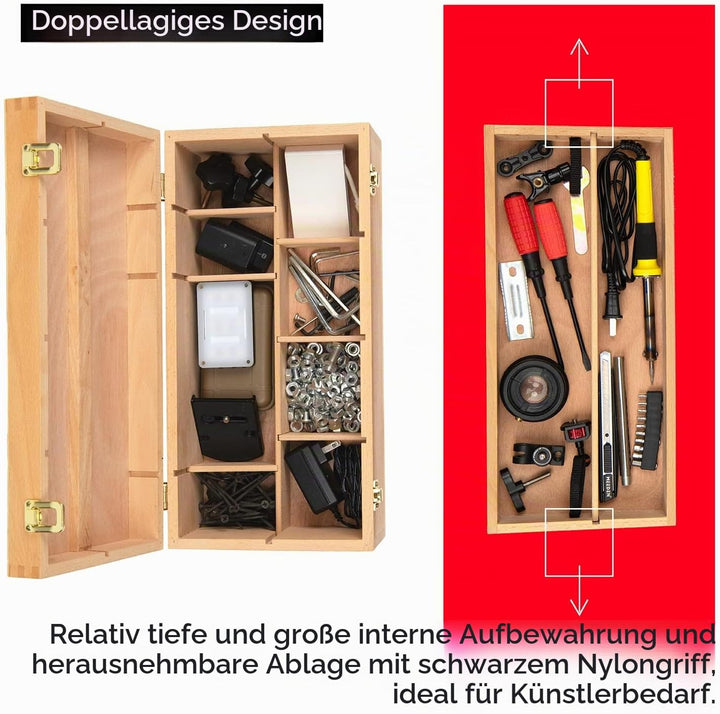 MEEDEN Grosse Aufbewahrungsbox für Kunstbedarf - Multifunktionale Kunstwerkzeugkasten aus massivem B