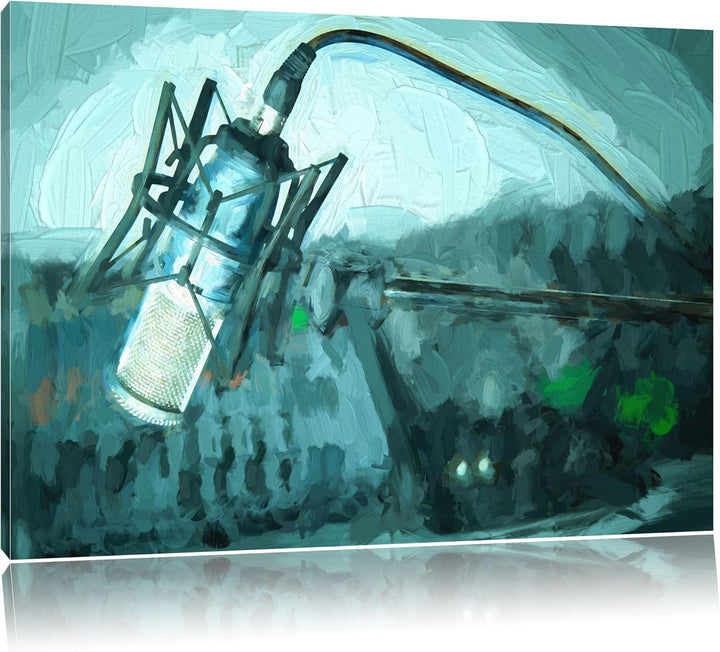 Pixxprint Mikrofon mit Musikanlagen Pinsel Effekt, Format: 100x70 auf Leinwand, 100x70