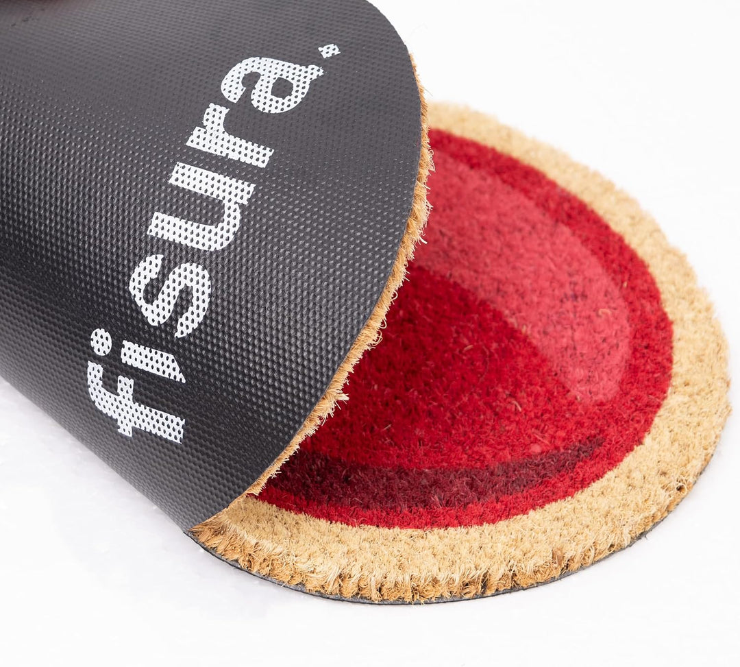 Fisura – Originelle Kokosfussmatte Kirschen“ mit Rutschfester PVC-Unterseite. Rote und grüne Türmatt