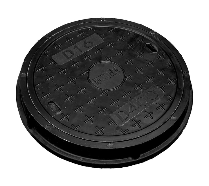 400 mm GFK-Schachtabdeckung mit Rahmen Rund - DN 350 (Lichte Weite 350 mm) – B125 PKW-befahrbar – Re