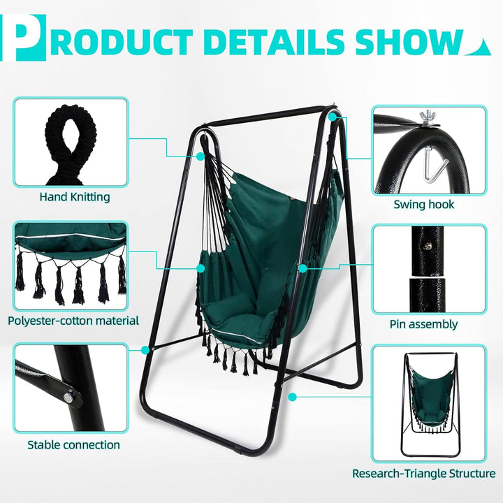 CCLIFE Hängesessel mit Gestell Kissen Hängeschaukel Hängestuhl Bis 100kg Indoor & Outdoor Garten Hän
