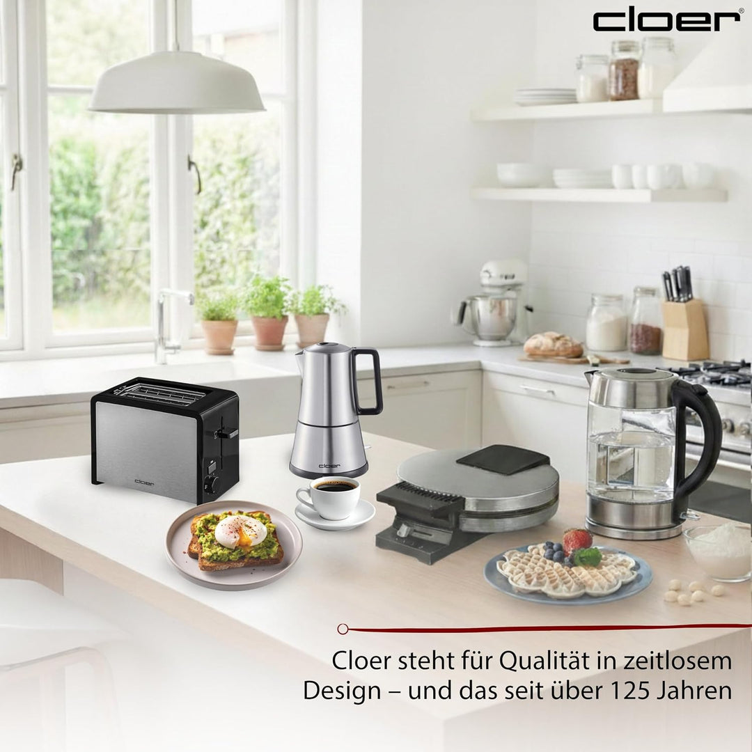 Cloer 3210 Toaster, 825 W, für 2 Toastscheiben, integrierter Brötchenaufsatz, Nachhebevorrichtung, K