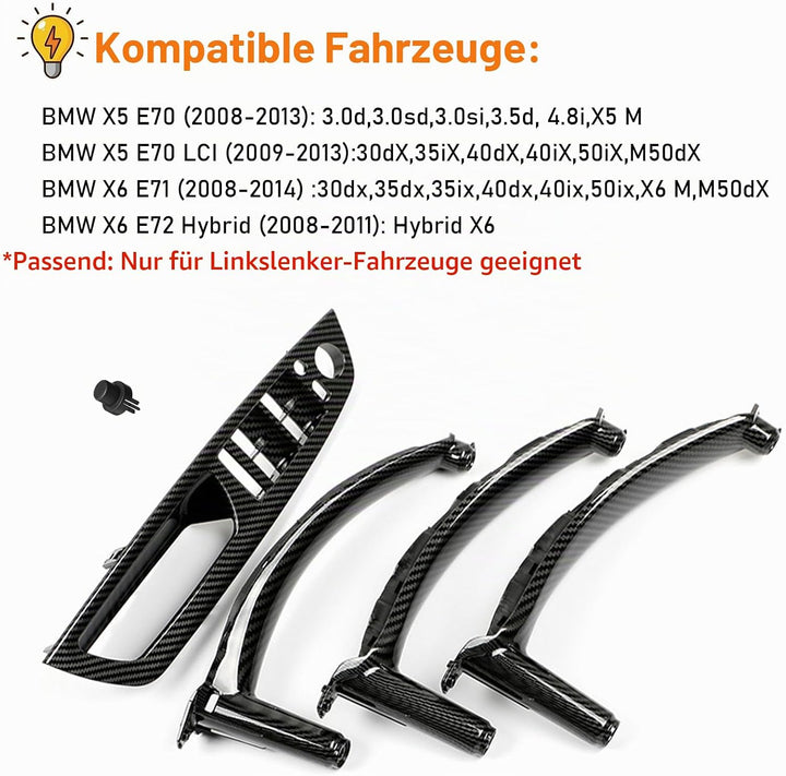 TTCR-II 4PCS Kompatibel mit Türgriff Innen Links + Rechts Compatibel mit X5 E70 2008–2013, X6 E71/E7