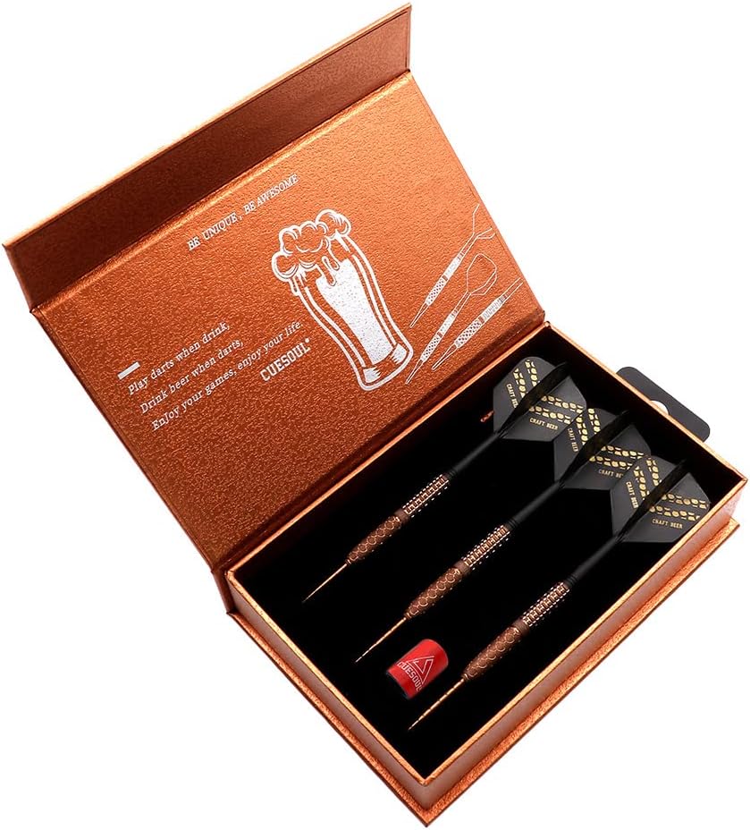 CUESOUL Steel Tip 90% Tungsten Dart Set mit Ölfarbe Finish und ROST Flights 23g HANDGEMACHTES BIER,