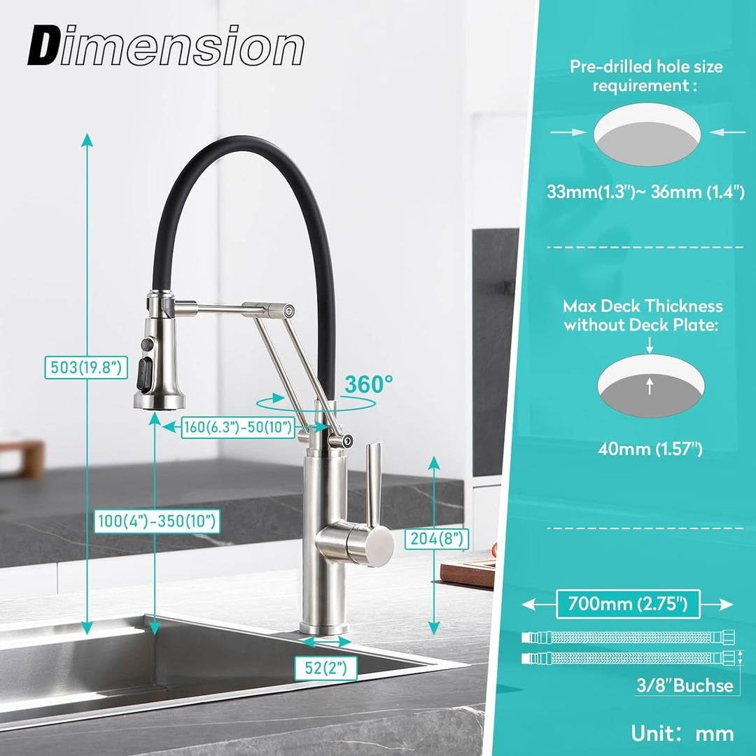 CREA Küchenarmatur mit 4 Wasserstrahlen abnehmbar, Einhebelmischer Armatur Wasserhahn für Küche Spül