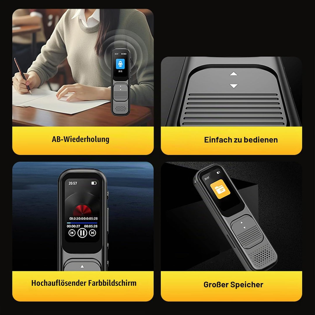 Kleiner Diktiergerät, Digitaler Diktiergerät, 80 Stunden, 3072 Kps, Rauschunterdrückung, USB C Sprac