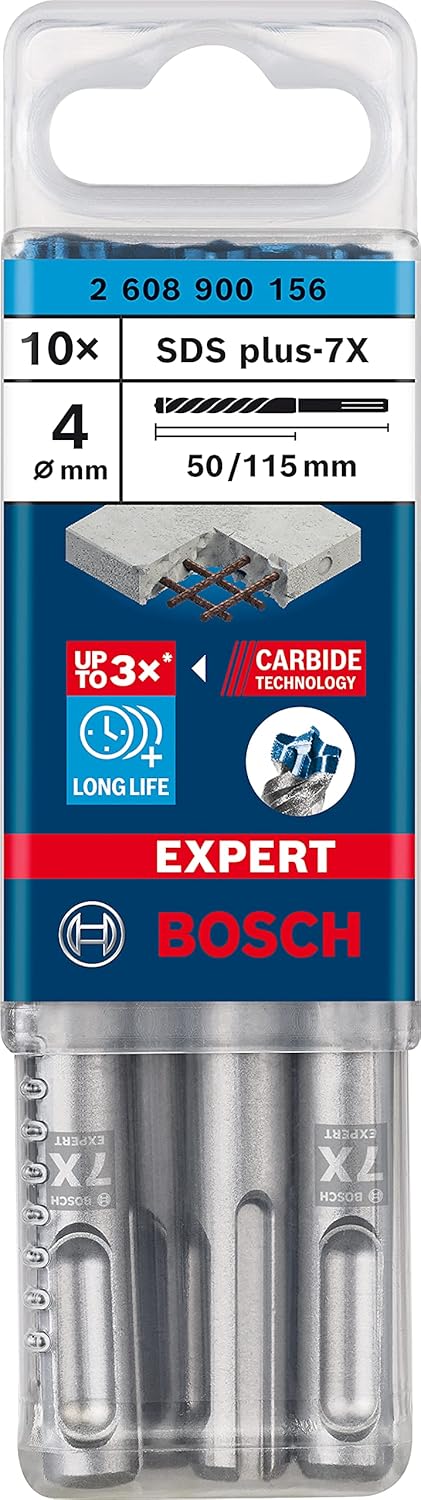 Bosch Professional 10x Expert SDS plus-7X Hammerbohrer (für Stahlbeton, Ø 4,00x115 mm, Zubehör Bohrh