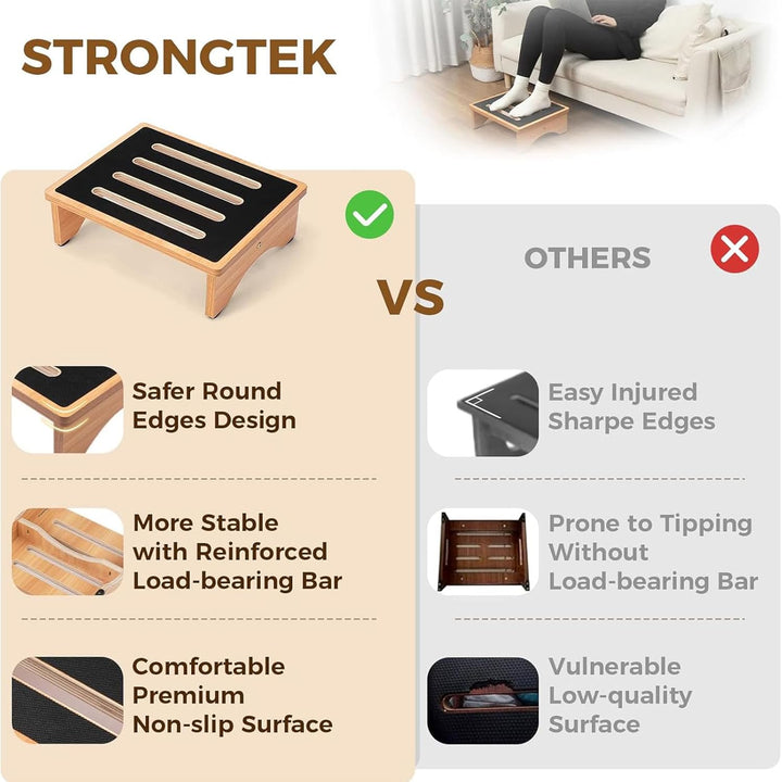 StrongTek 5" hoher Holz-Betttritthocker für Erwachsene, stabile Bett- und Duschtreppe, 200 kg Tragkr