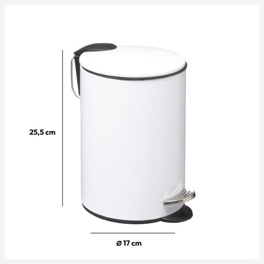 5five – Colorama Treteimer, weiss, 3 l – Metall, Soft-Close-Mechanismus, herausnehmbarer Eimer – für