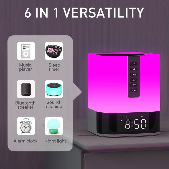 Tragbar Bluetooth Lautsprecher mit Licht, Digital Wecker, MP3-Player, White Noise Machine, Sleep Aid