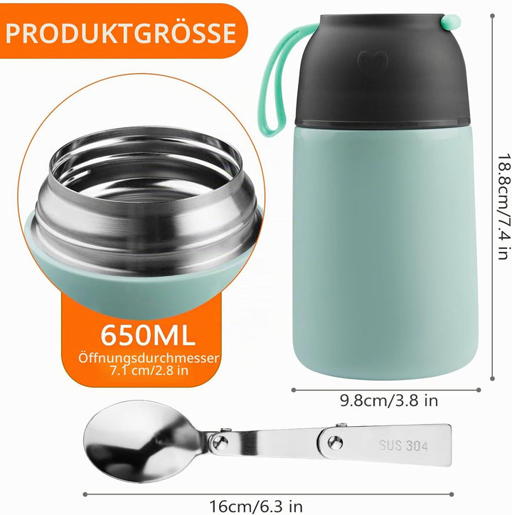 Thermobehälter für Essen 650ml, Edelstahl Warmhaltebehälter Speisegefäss, Lunchbox, Suppenbehälter A