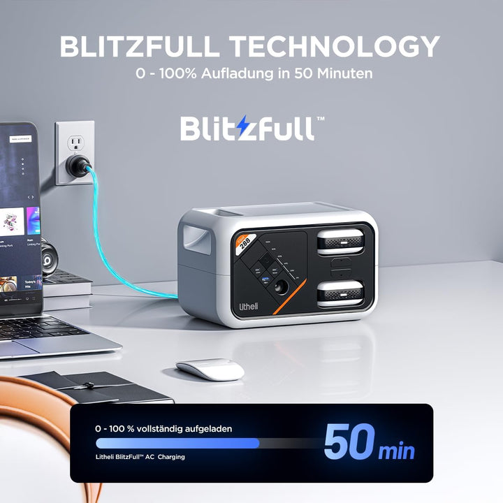 Litheli Tragbare Powerstation Flint 288, 287Wh Outdoor Generator, 300W AC/100W USB-C Ausgang, Volle