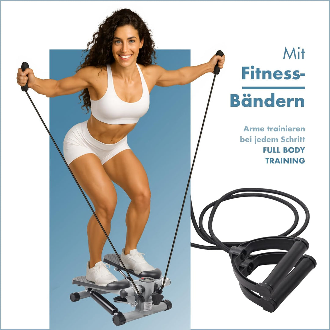 PORTENTUM Mini Stepper für Zuhause mit Widerstandsbändern und LCD-Display 5 Funktionen — Stairmaster