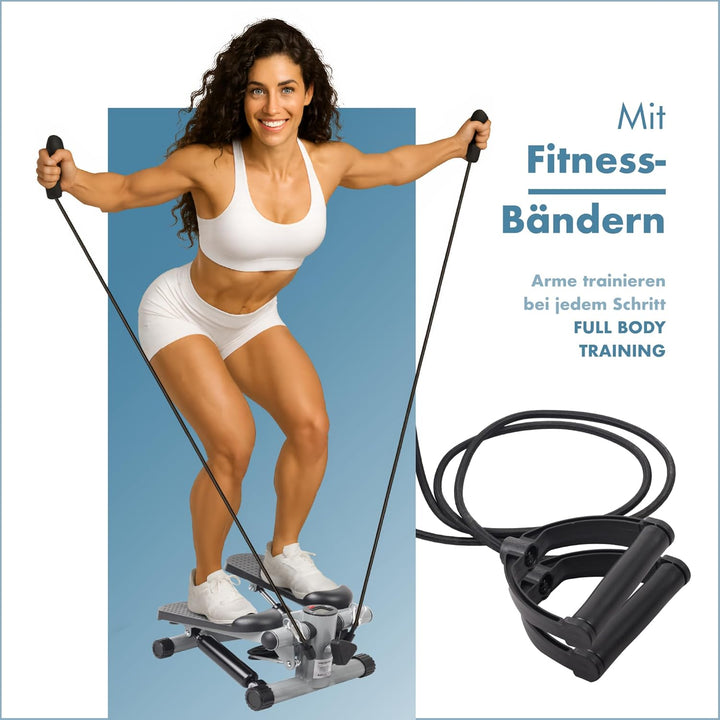 PORTENTUM Mini Stepper für Zuhause mit Widerstandsbändern und LCD-Display 5 Funktionen — Stairmaster