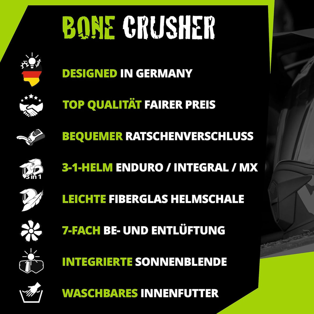 Broken Head Bone Crusher Motocross-Helm Rot mit Visier - Enduro MX Cross-Helm - Motorradhelm mit Son