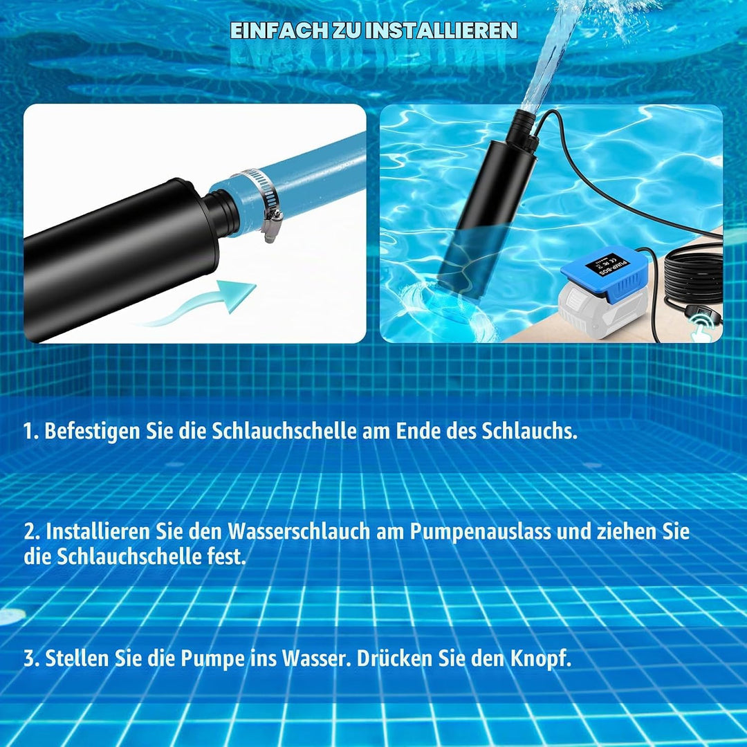 Tragbare Wasserpumpe Sumpfpumpe für Bosch Professional 18V System GBA Akku, 120W, 12V Regenfass Wass