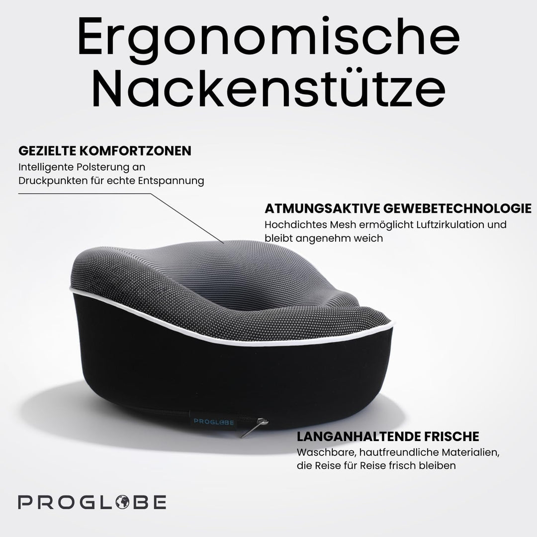 Proglobe Nackenkissen Flugzeug, Reisekissen 100% Memory Foam, Orthopädisches Nackenhörnchen, Ideal f