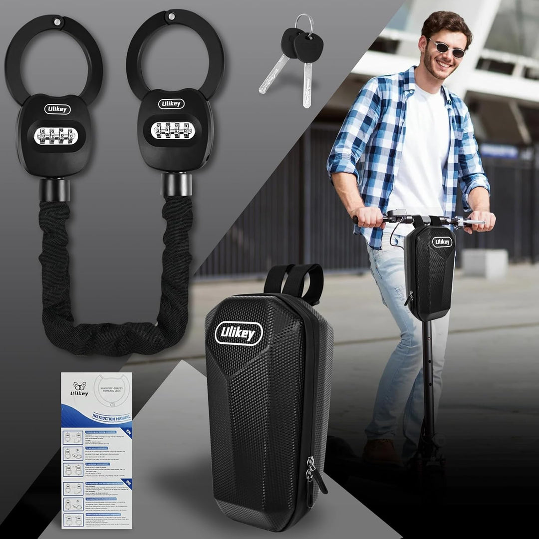 Ulikey Zahlen E Scooter Schloss, 95cm Handschellenschloss mit Zahlencode, Reset-Code-Schlüssel Fahrr