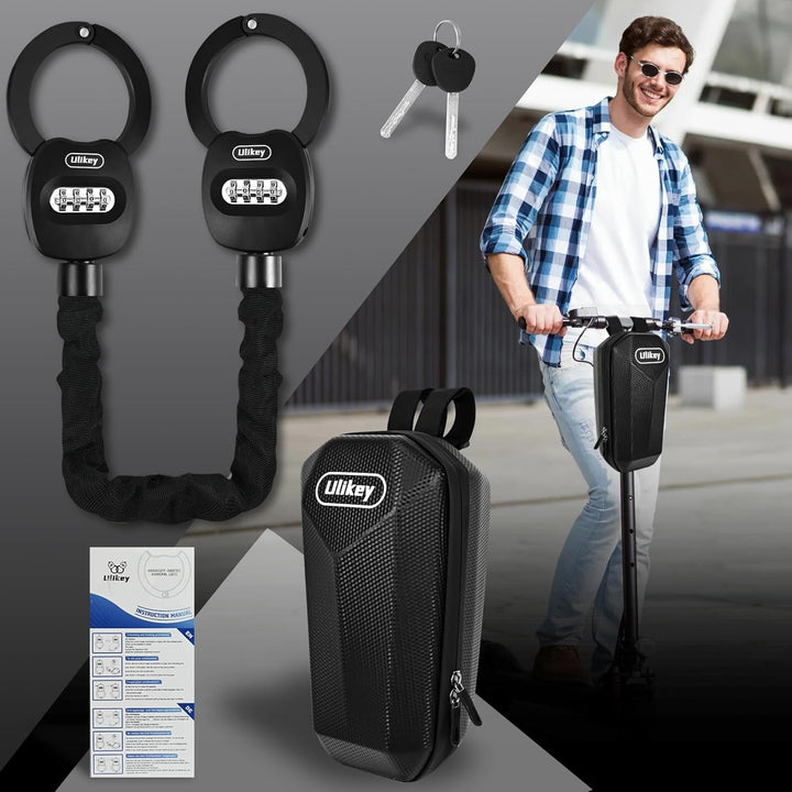Ulikey Zahlen E Scooter Schloss, 95cm Handschellenschloss mit Zahlencode, Reset-Code-Schlüssel Fahrr