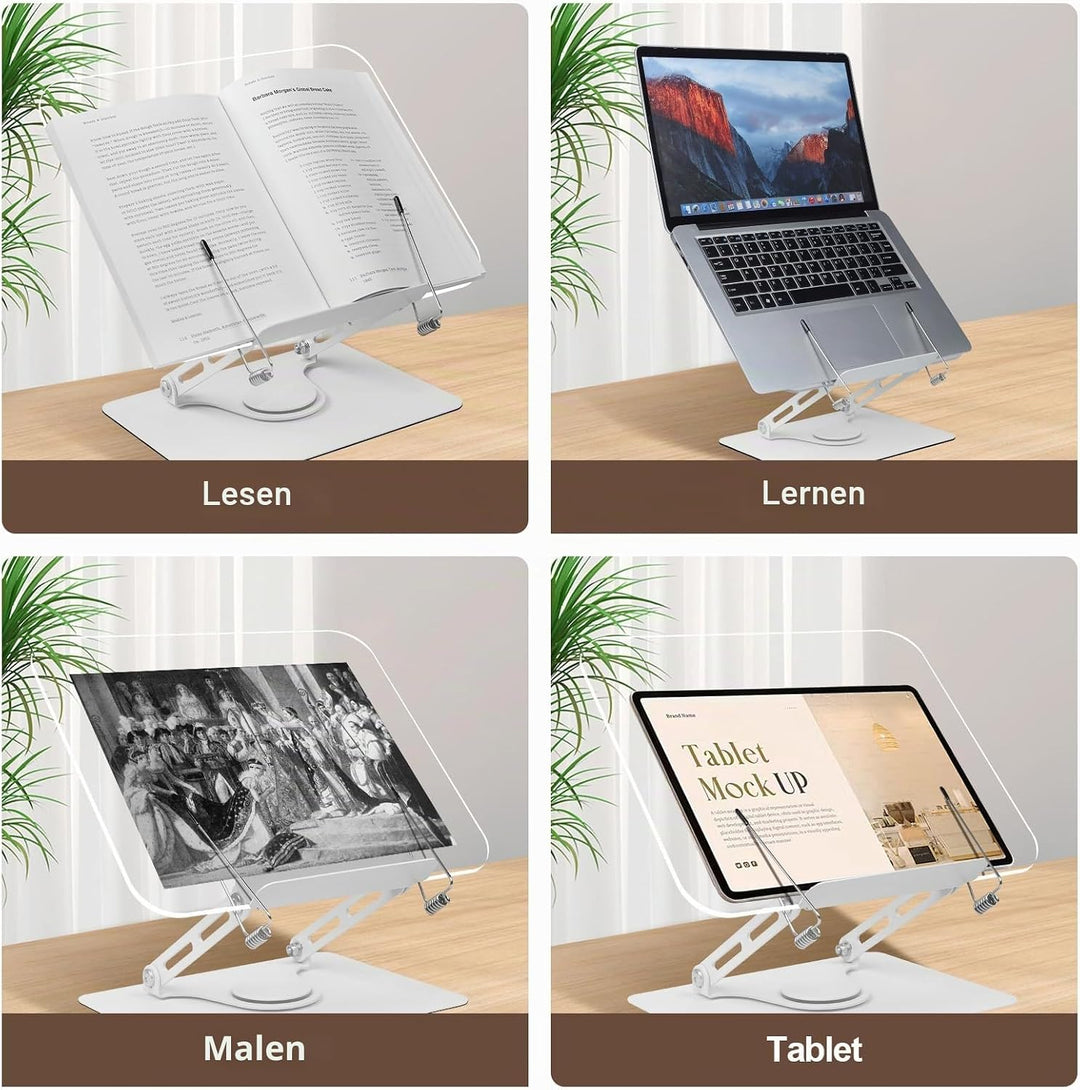 Foyucool Acryl Buchständer zum Lesen, Faltbarer Kochbuchständer, Höhenverstellbarer, 360° drehbarer