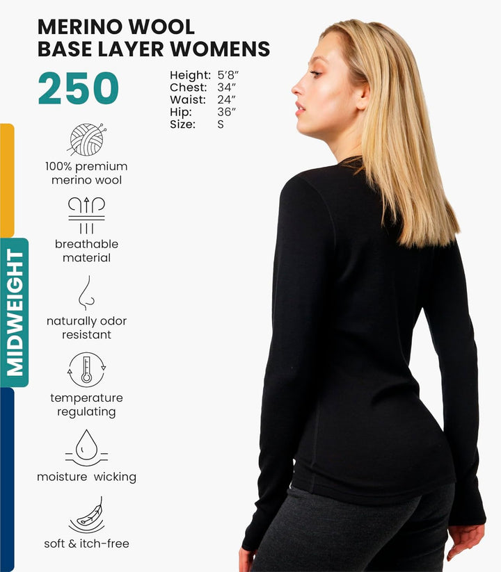 Merino.tech Merino Shirt Damen Langarm - Premium 100% Merino Unterwäsche Damen Leichte, Mittel, Schw