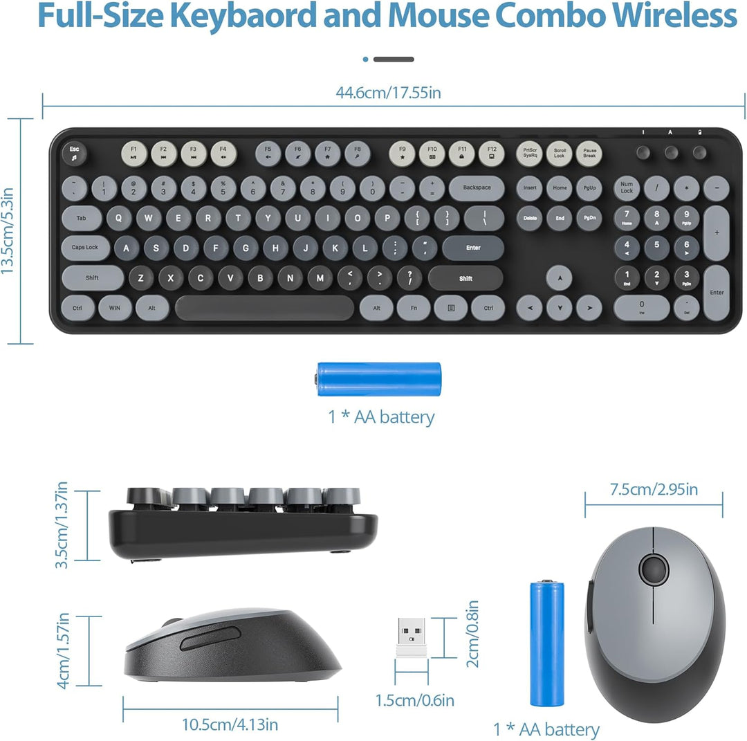 SOLIDEE kabellose Tastatur- und Maus-Kombination, Retro-Schreibmaschinentastatur, 2.4GHz runde Taste