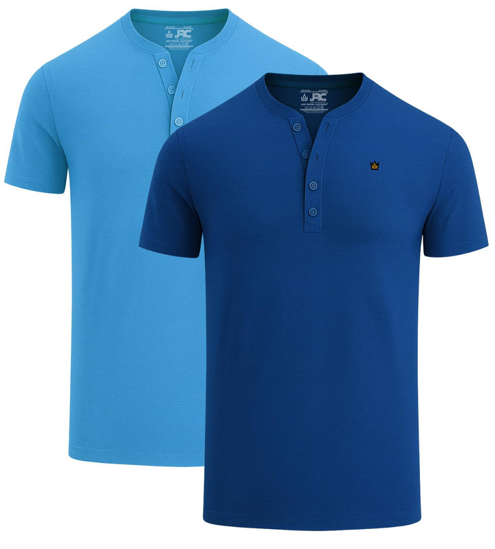 2er-Pack Herren-Henley-T-Shirts mit halben Ärmeln, leichte Henley-Oberteile Hellblau, Dunkelblau L,