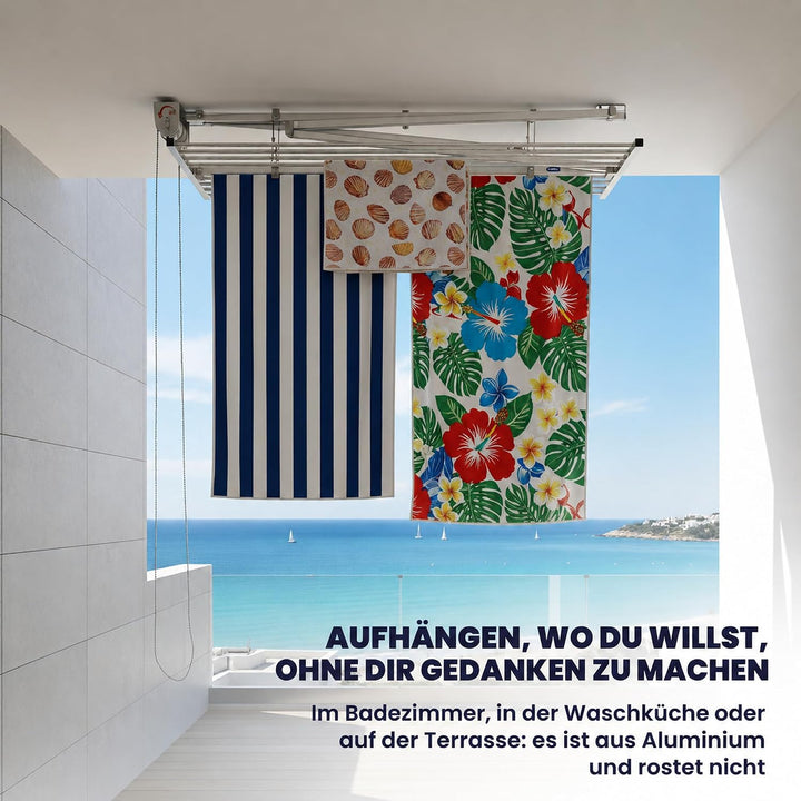 Foxydry Mini Deckenständer, vertikaler Wäscheständer, zusammenklappbar in Aluminium und Stahl 128x54