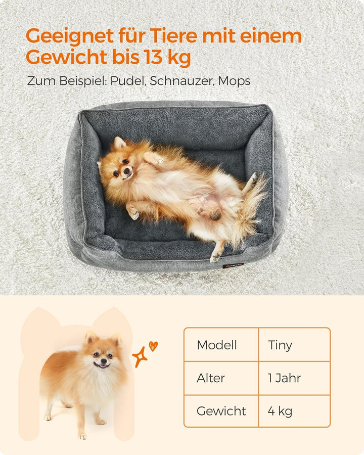 Feandrea Hundebett, Hundekissen in Leinenoptik, Hundekorb, erhöhte Ränder, rutschfeste Unterseite, B