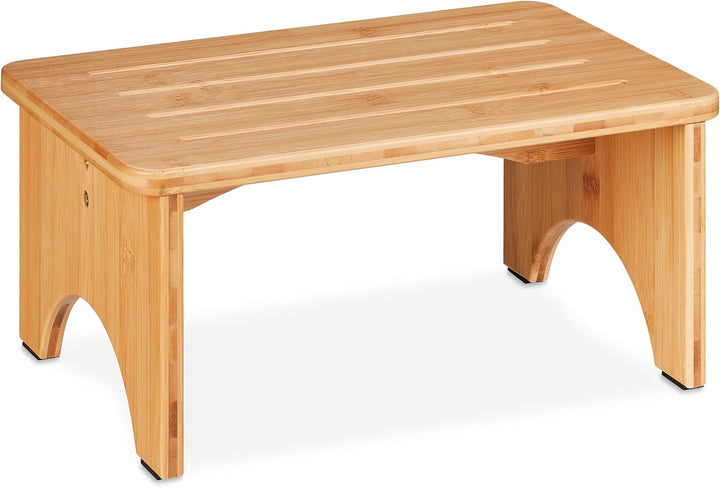 Relaxdays Fussbank Bambus, für Bad, Küche, Wohnzimmer, HBT: 17,5 x 39 x 25 cm, Kleiner Fusshocker, B