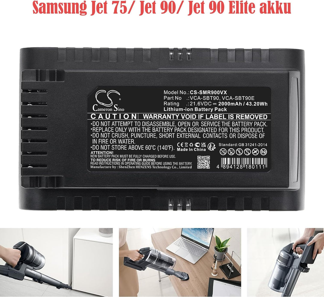 2000mAh Akku für Samsung Jet 70, Jet 70 Light, Jet 75, Jet 75 Premium, Jet 90, Jet 90 Elite, VCA-SBT