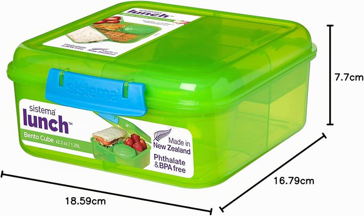 Sistema Bento Box TO GO Brotdose Kinder mit Fächern | 1,25 L Lunchbox mit auslaufsicherem Joghurt-/F