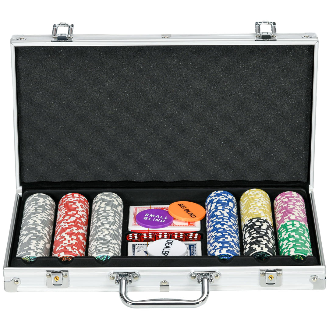 SPORTNOW Pokerkoffer Set, 300 Pokerchips 11,5 Gramm, Pokerset mit Schloss, 2 Pokerdecks, 5 Würfel, 1