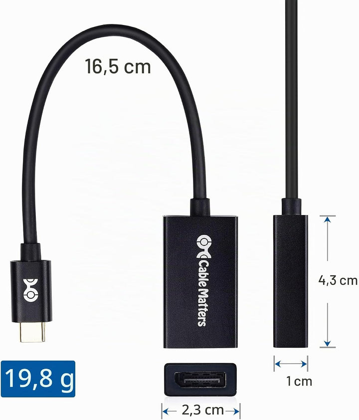 Cable Matters 8K USB C auf DisplayPort Adapter (USB C DisplayPort Adapter) DP 1.4 für 8K 60Hz - Thun