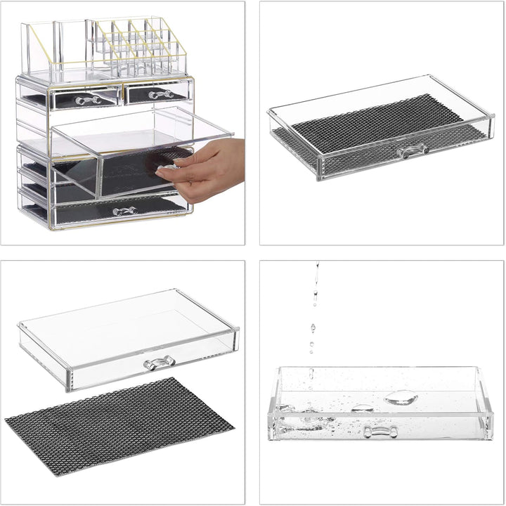 Relaxdays 1 x Kosmetikorganizer mit 6 Schubladen, 22 Fächer Make Up Organizer, Schmink-Aufbewahrung