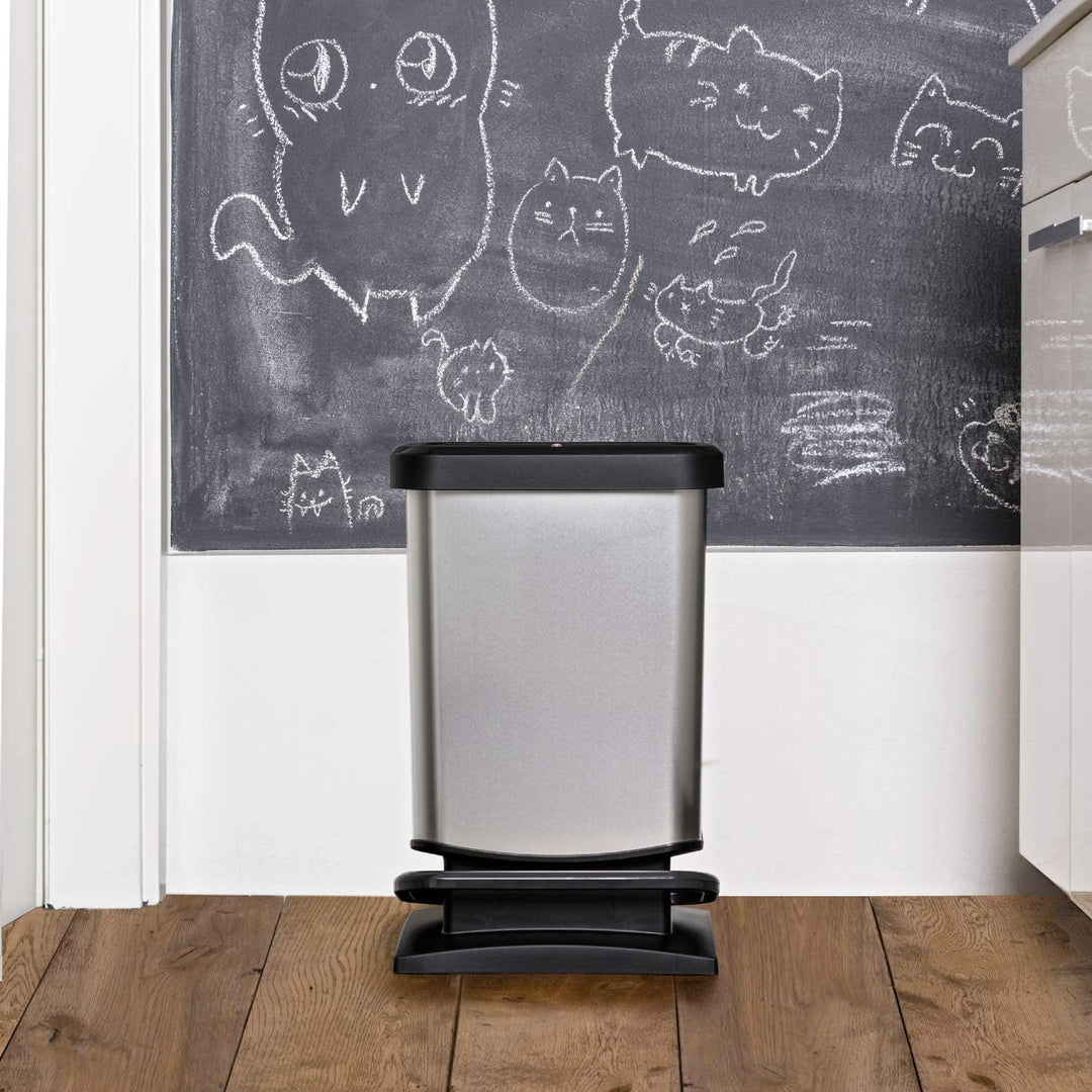 Rotho Paso Mülleimer 20l mit Pedal und Deckel, Kunststoff (PP) BPA-frei, silber hexagon, 20l (29,3 x